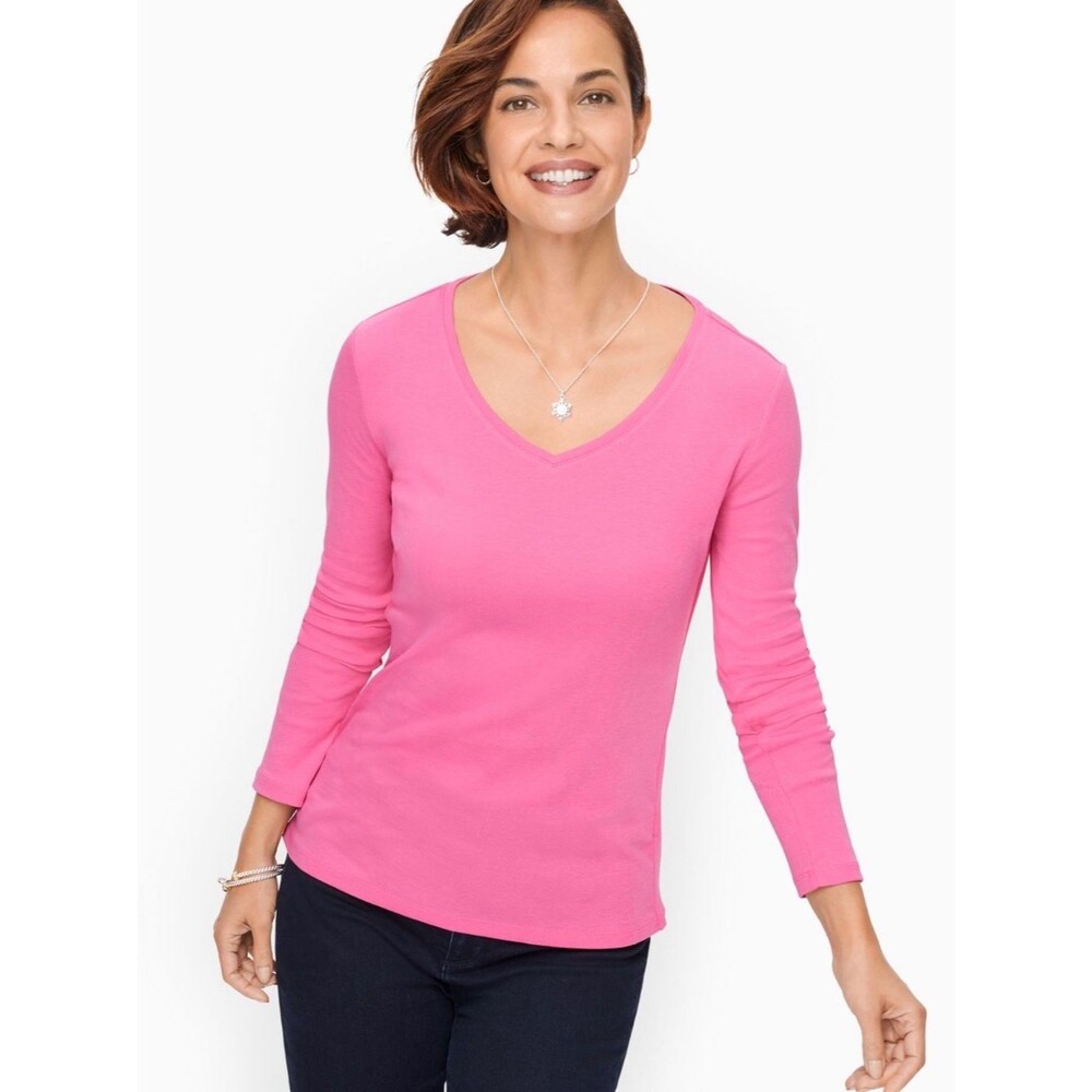 Talbots Pima Cotton V-Neck Tee Pink Size Large